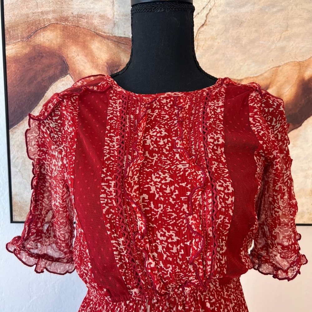 Anthropologie Floreat Red dress with Ruffle Sleeves😍😍